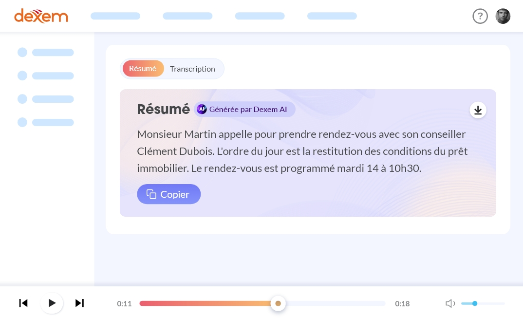 Résumé des appels