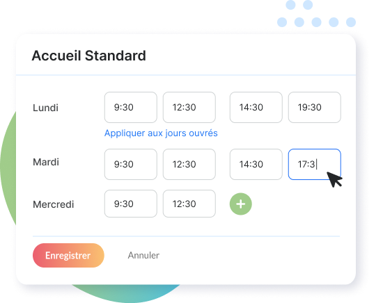 Configuration des horaires d'ouverture