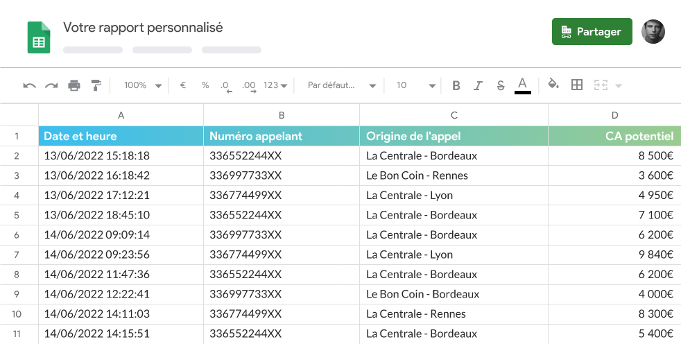 Rapport call tracking google sheets